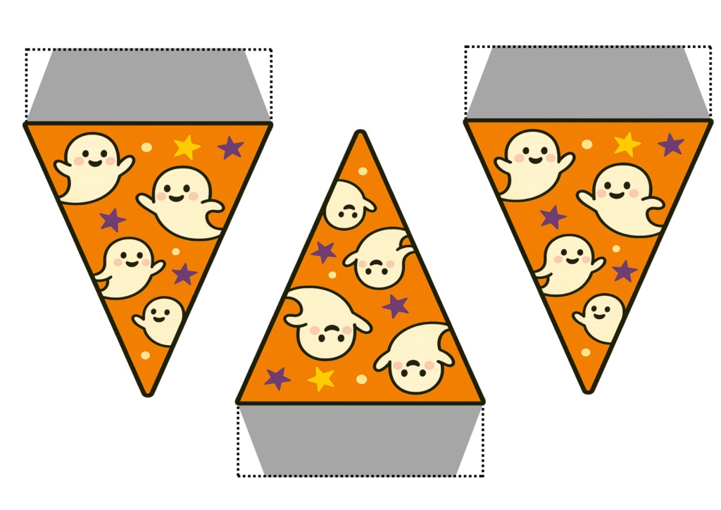 ハロウィンフラッグ 手作りしませんか? (PNG/背景透過済)(PDF A4判印刷用) 15個