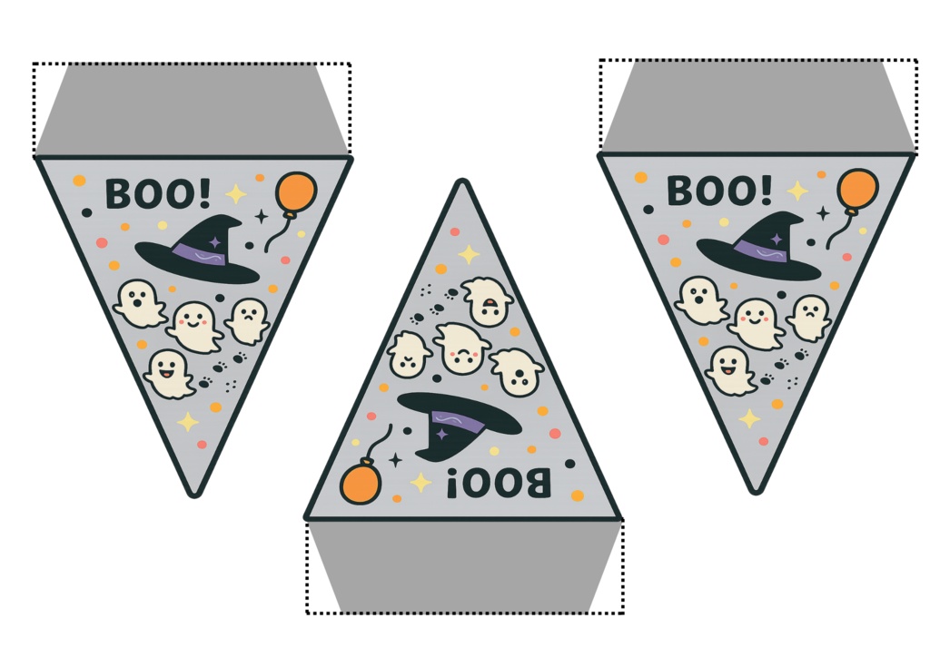 ハロウィンフラッグ 手作りしませんか? (PNG/背景透過済)(PDF A4判印刷用) 15個