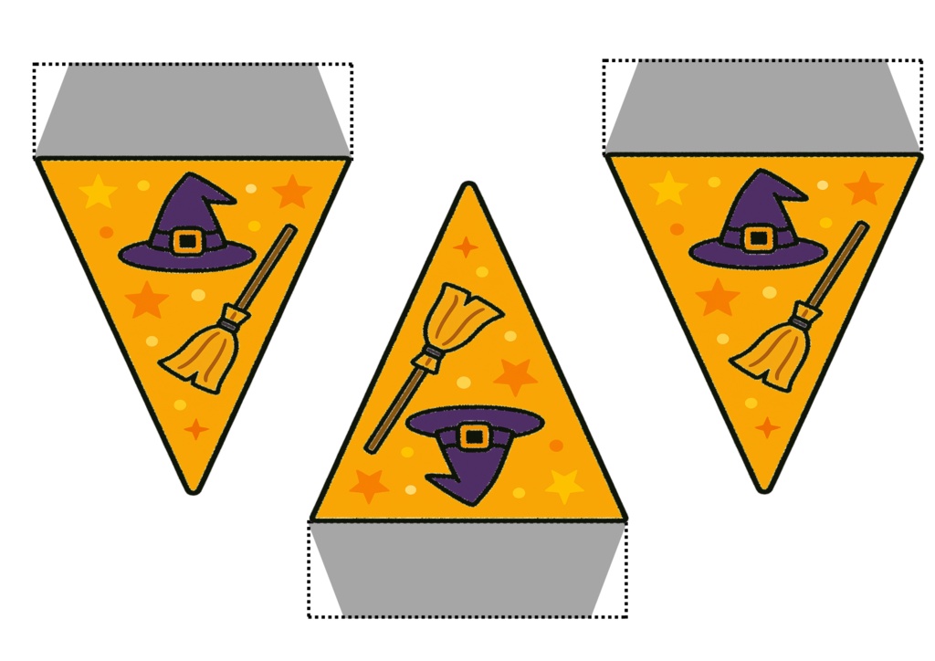 ハロウィンフラッグ 手作りしませんか? (PNG/背景透過済)(PDF A4判印刷用) 15個