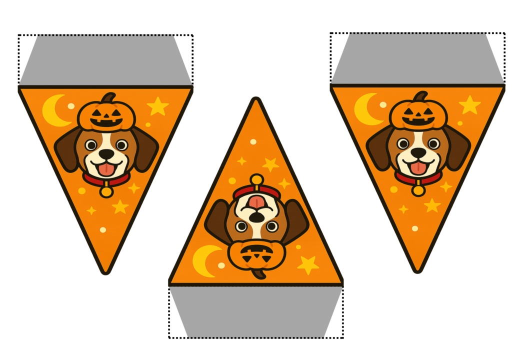 ハロウィンフラッグ 手作りしませんか? (PNG/背景透過済)(PDF A4判印刷用) 15個