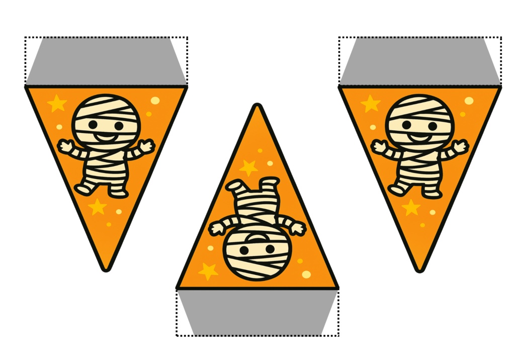 ハロウィンフラッグ 手作りしませんか? (PNG/背景透過済)(PDF A4判印刷用) 15個