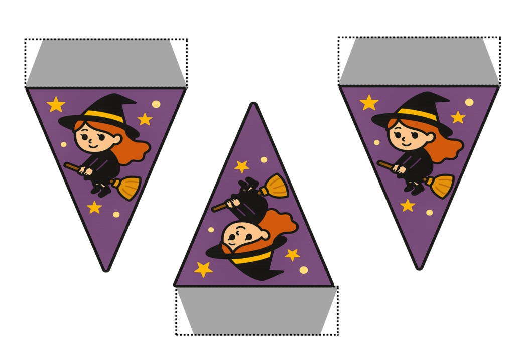 ハロウィンフラッグ 手作りしませんか? (PNG/背景透過済)(PDF A4判印刷用) 15個