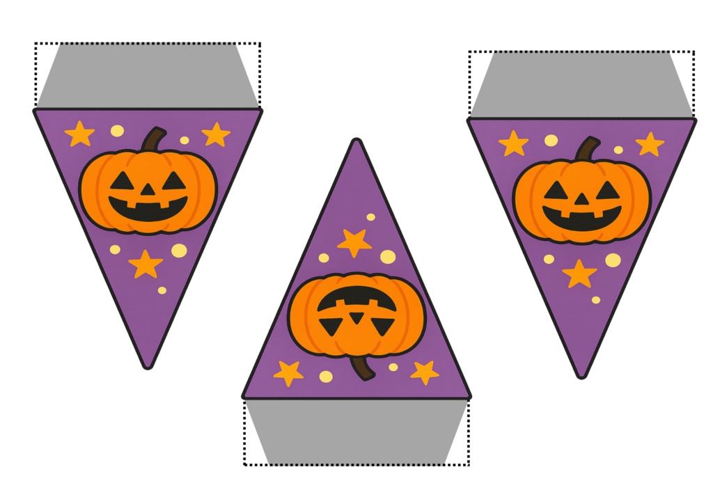 ハロウィンフラッグ 手作りしませんか? (PNG/背景透過済)(PDF A4判印刷用) 15個