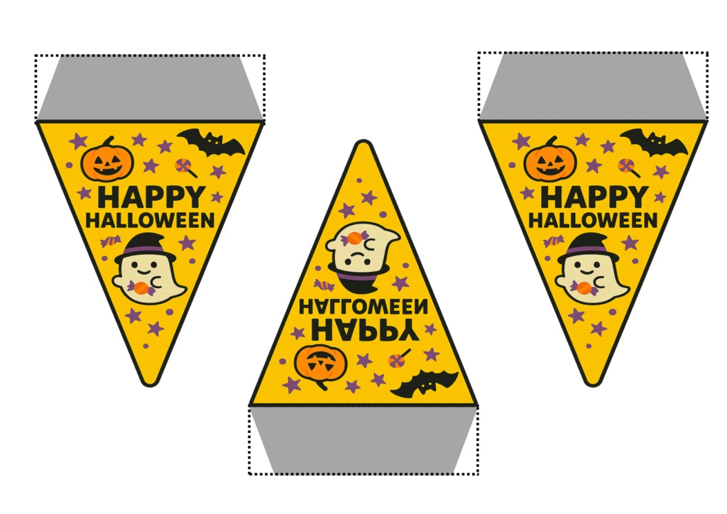 ハロウィンフラッグ 手作りしませんか? (PNG/背景透過済)(PDF A4判印刷用) 15個