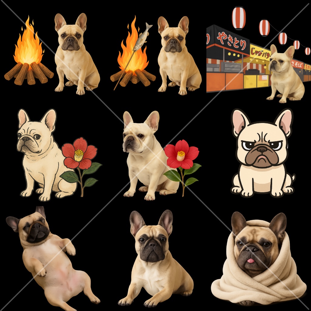 フレンチブルドック 45種類/背面透過済み/PDFデータ/PNGデータ