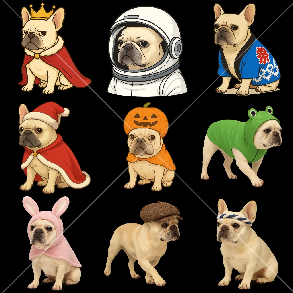 フレンチブルドック 45種類/背面透過済み/PDFデータ/PNGデータ