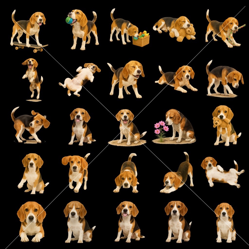 ビーグルイラスト素材集 150種類/背面透過済み/PDFデータ/PNGデータ