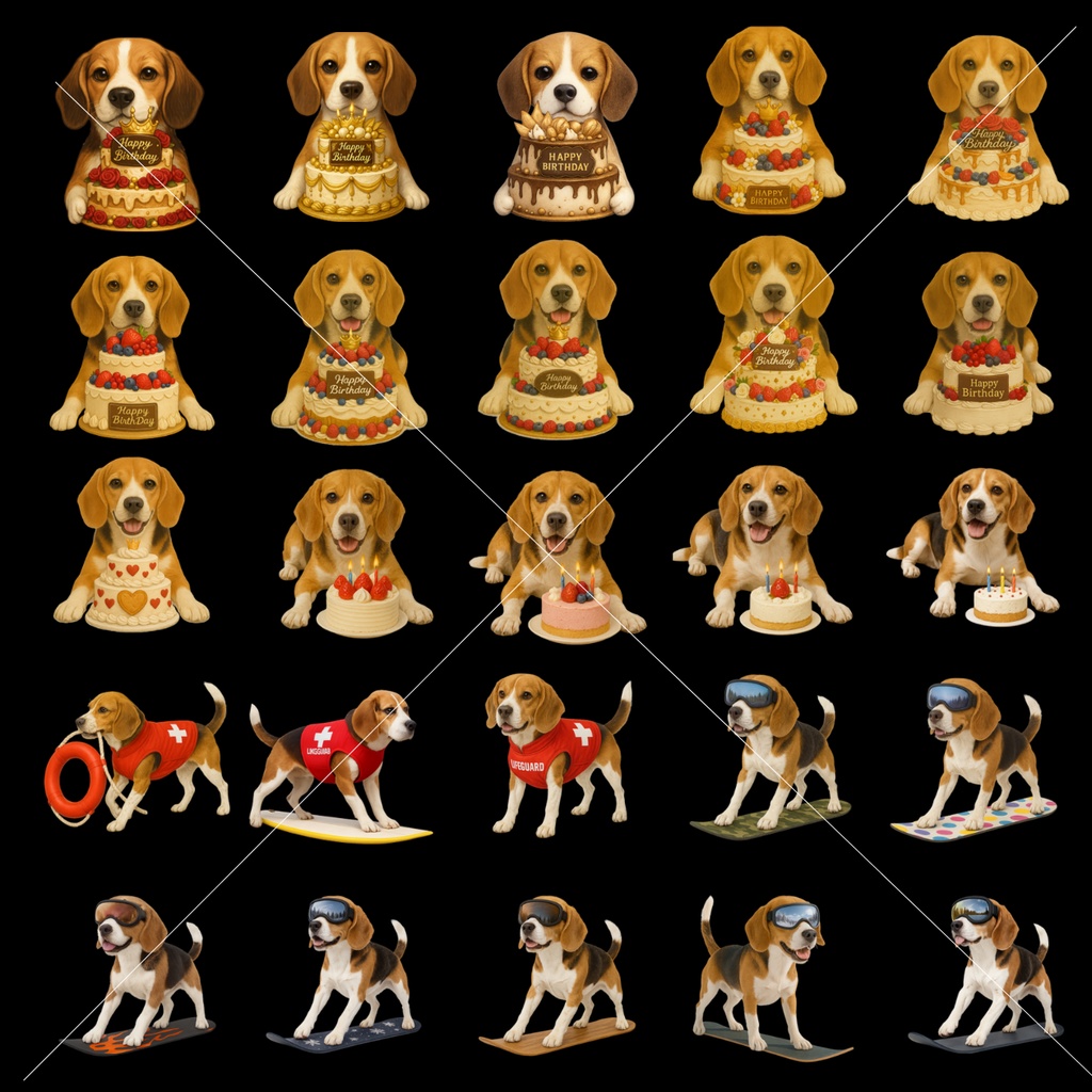 ビーグルイラスト素材集 150種類/背面透過済み/PDFデータ/PNGデータ