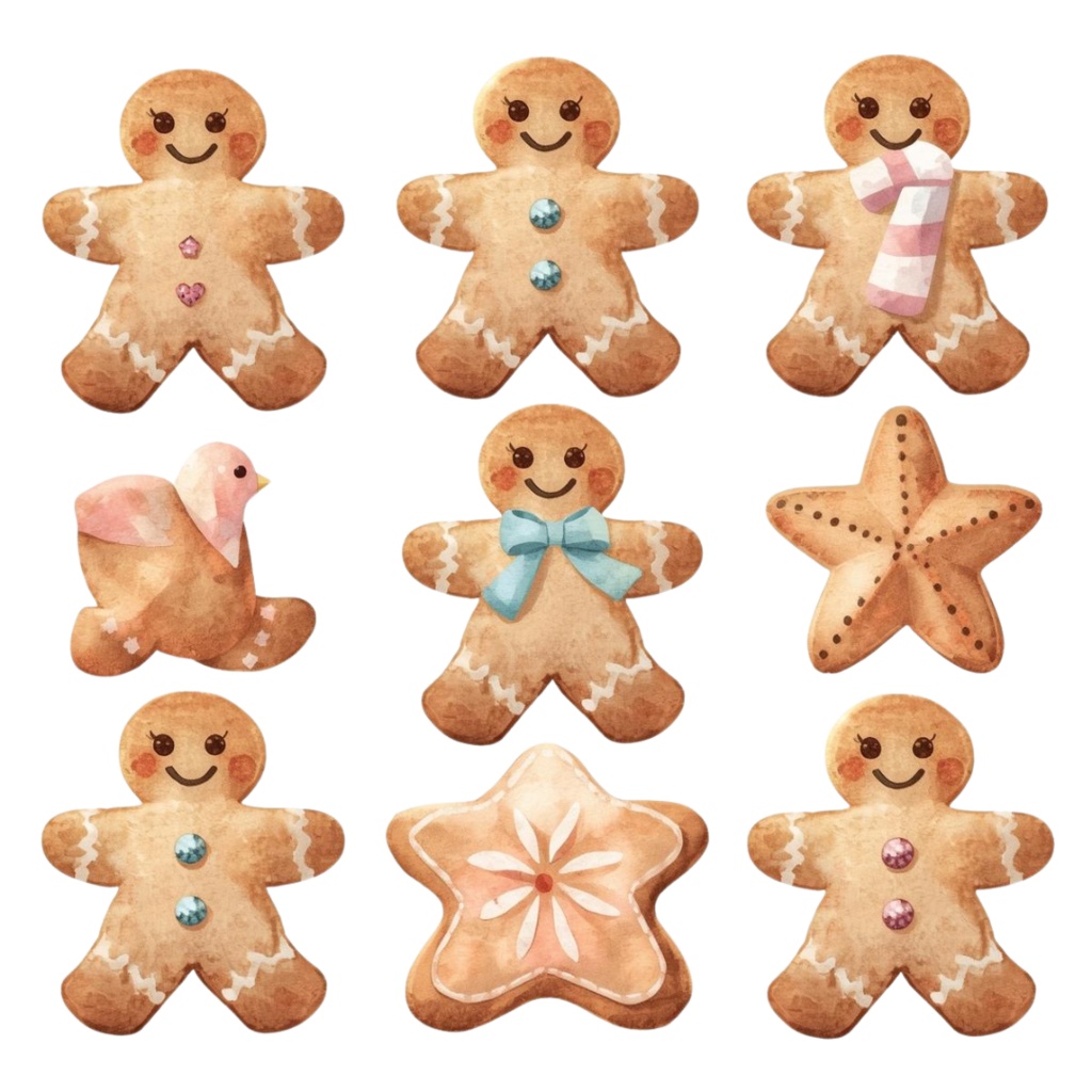 アンティークタッチの水彩クリスマス15PNGコレクション