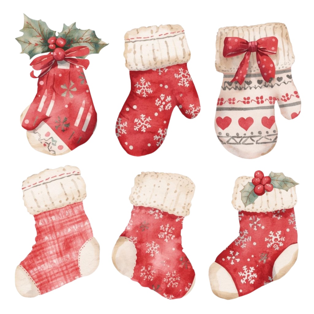 アンティークタッチの水彩クリスマス15PNGコレクション