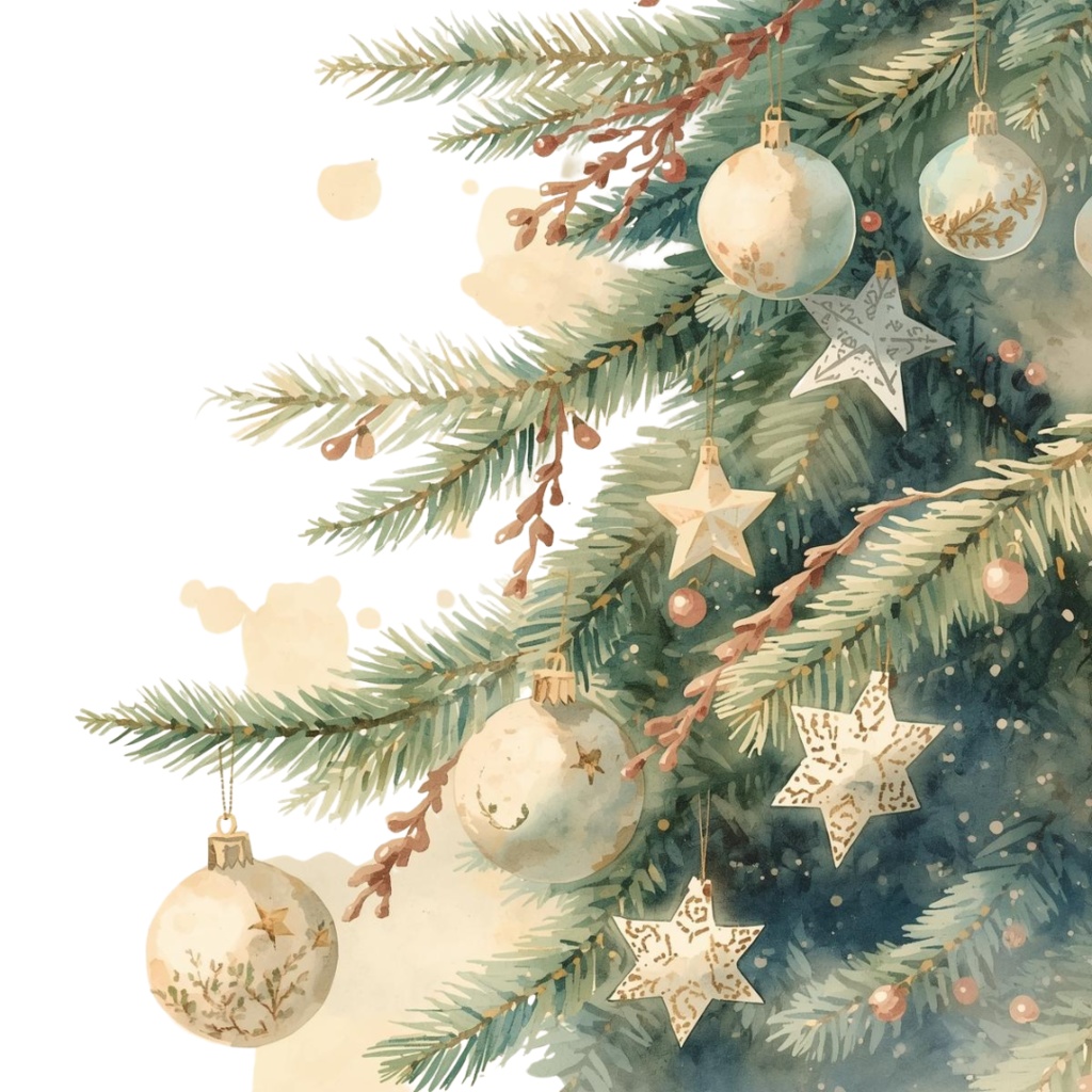 アンティークタッチの水彩クリスマス15PNGコレクション