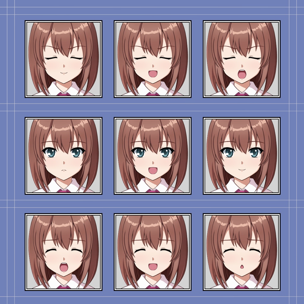 【立ち絵素材】女性_ネクタイ+ワイシャツ【表情45種+カラー変更アリ】】