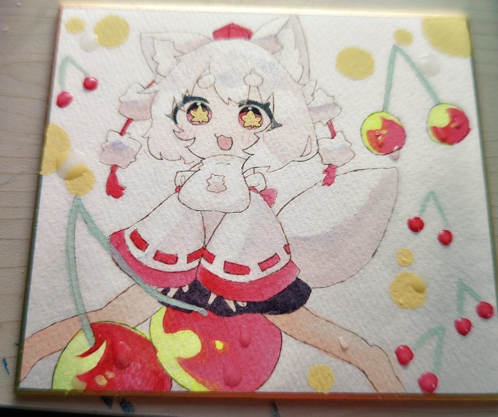 さくらんぼ乗りもみじ   中色紙