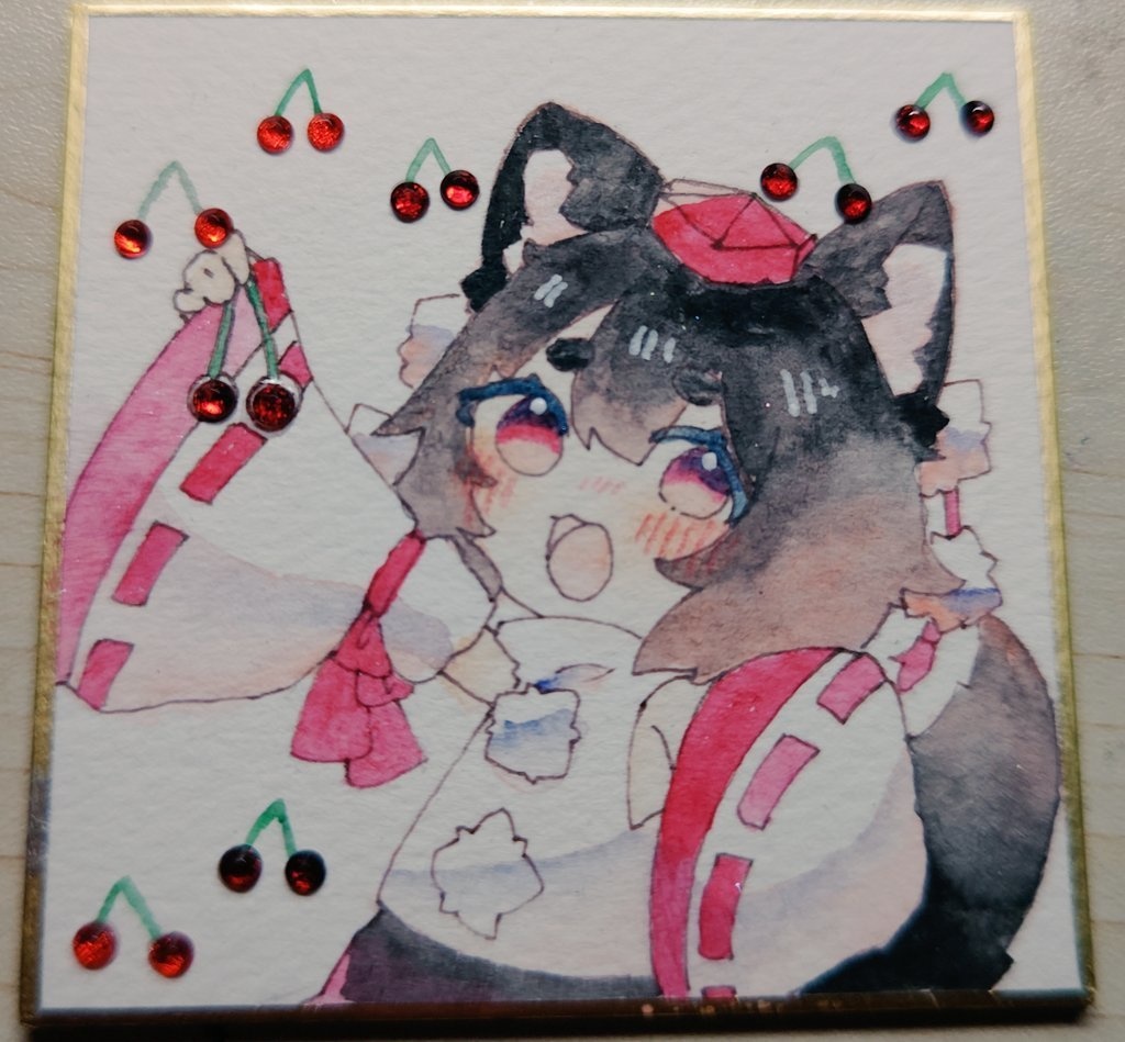 さくらんぼいっぱいもみじ   ミニ色紙