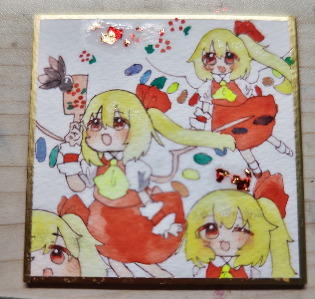 羽根突きするフランちゃんたち    ミニ色紙