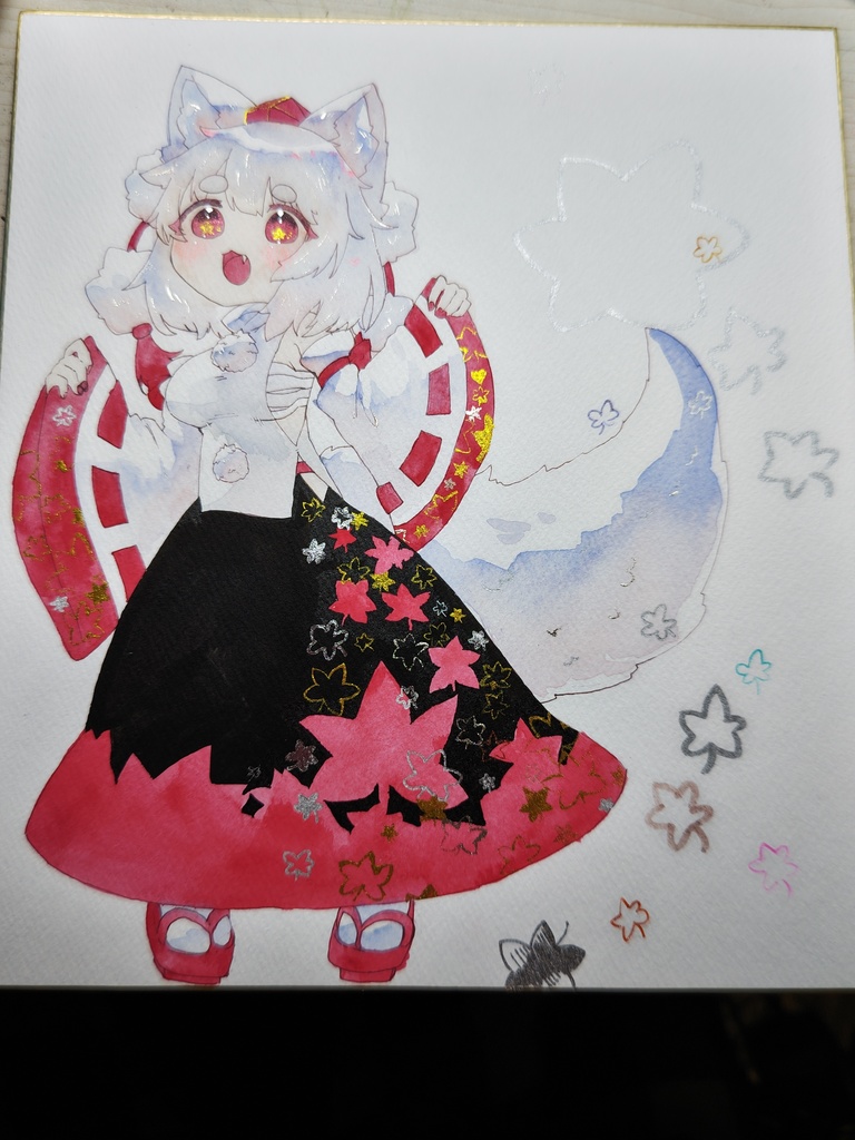 模様いっぱいのもみじちゃん   大色紙   額縁