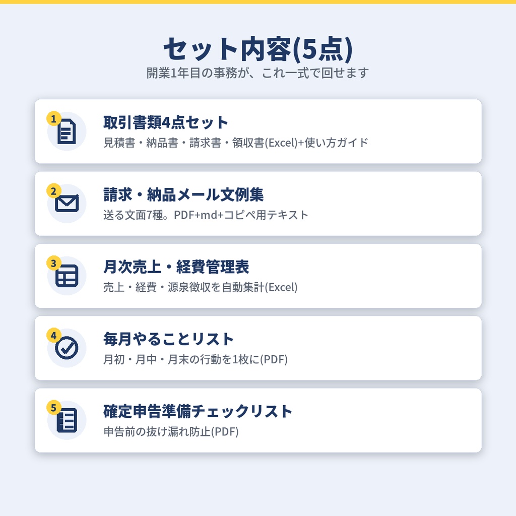 【開業まるごとセット】見積〜請求〜記録〜確定申告準備まで|フリーランス1年目の事務をこれ一式で