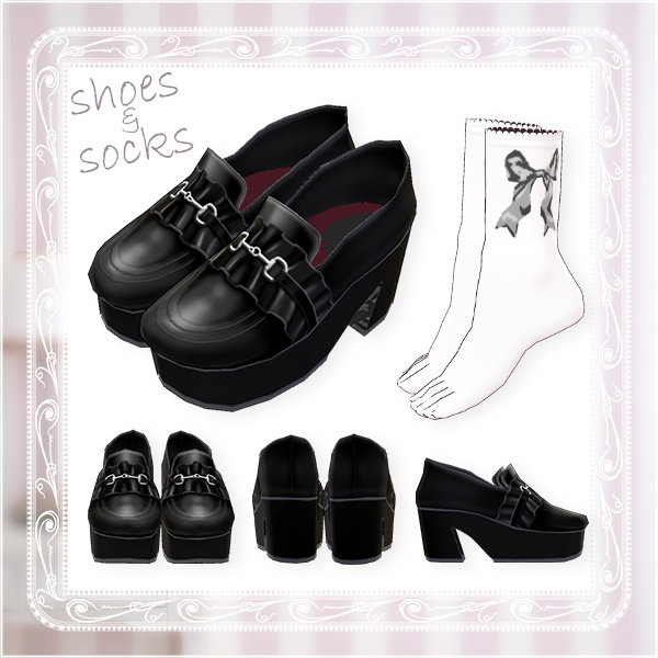 【Vroid βver】フリルローファーパンプス&靴下【テクスチャ】