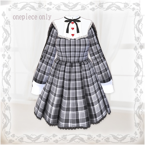 【Vroid βver】第2弾ワンピース(チェック柄グレー)ベルトSET【テクスチャ】