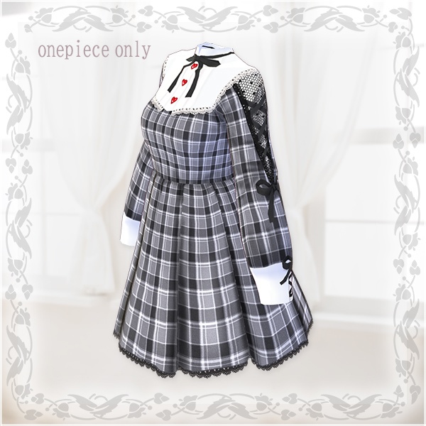 【Vroid βver】第2弾ワンピース(チェック柄グレー)ベルトSET【テクスチャ】