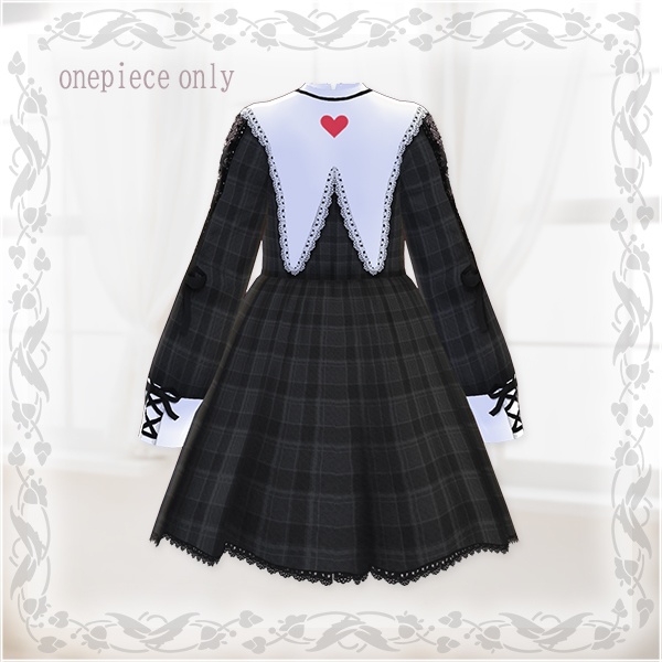 【Vroid βver】第2弾ワンピース(チェック柄ブラック)ベルトSET【テクスチャ】