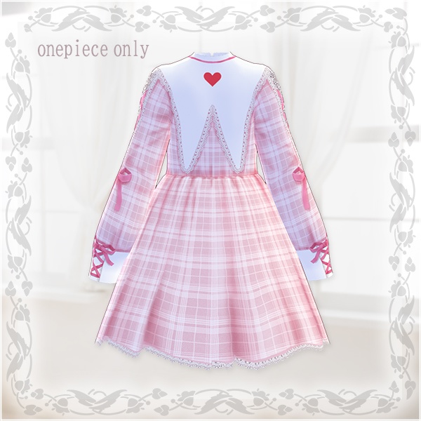 【Vroid βver】第2弾ワンピース(チェック柄ピンク)ベルトSET【テクスチャ】