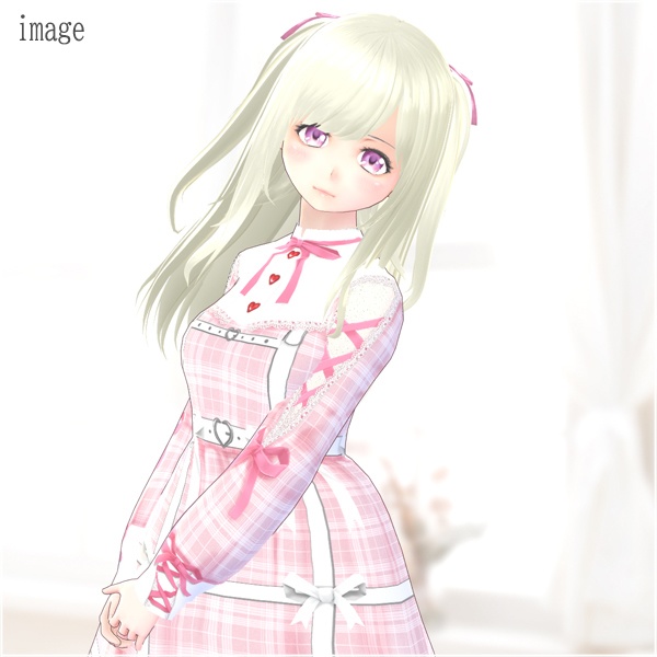【Vroid βver】第2弾ワンピース(チェック柄ピンク)ベルトSET【テクスチャ】