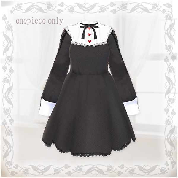 【Vroid βver】第2弾ワンピース(ブラック無地)ベルトSET【テクスチャ】