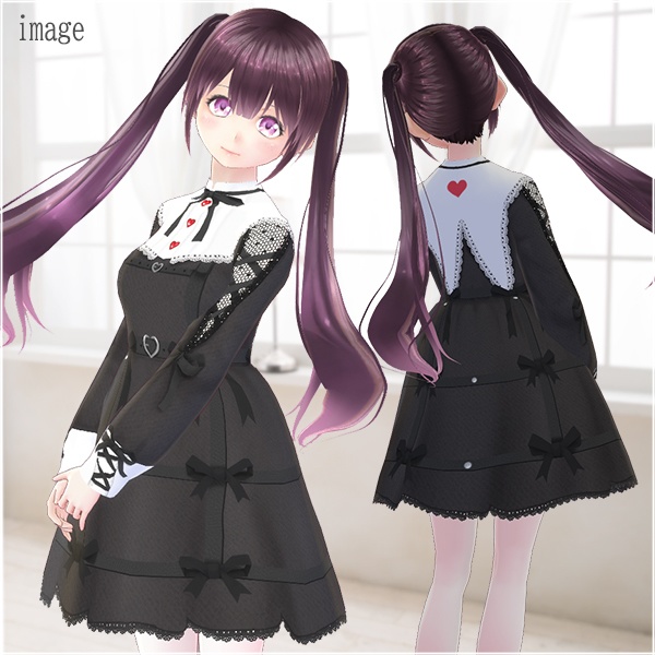 【Vroid βver】第2弾ワンピース(ブラック無地)ベルトSET【テクスチャ】