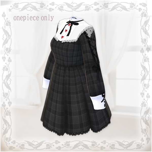 【Vroid βver】第2弾ワンピースのみ(チェック柄ブラック)【テクスチャ】