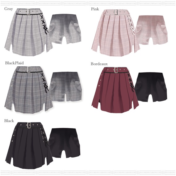 【VRoid用】レースアップスリットプリーツスカパン