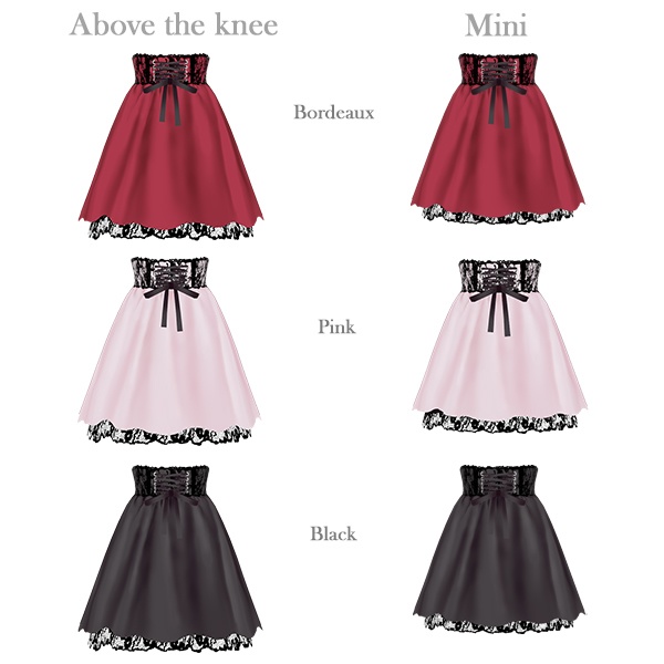 【VRoid用】コルセット風フリルレースアップスカート(ミニ&膝上セット)