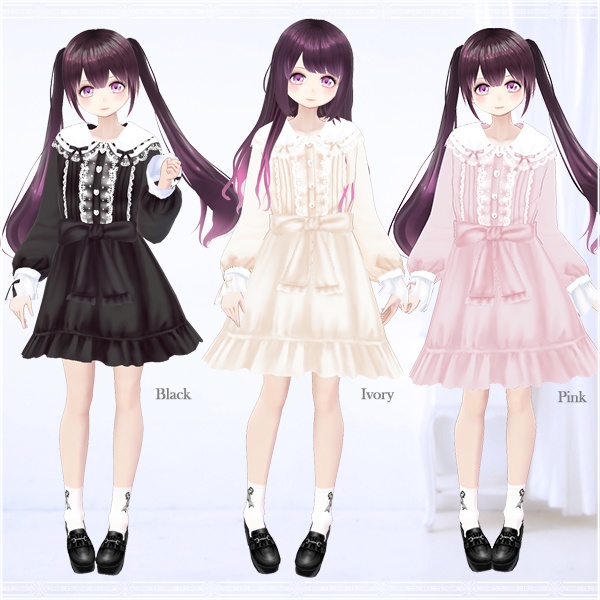 【VRoid用】大きめ丸襟はしごレースロリータワンピース