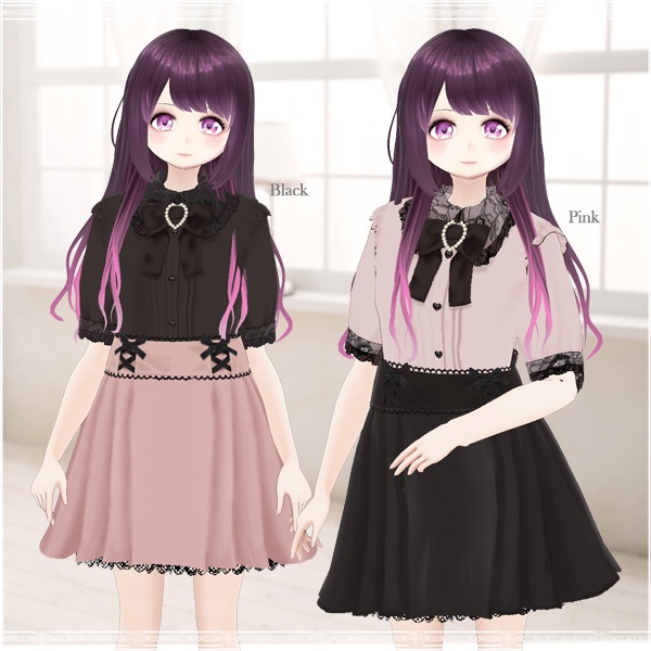 【VRoid用】レース重ねハートバックルリボンブラウス