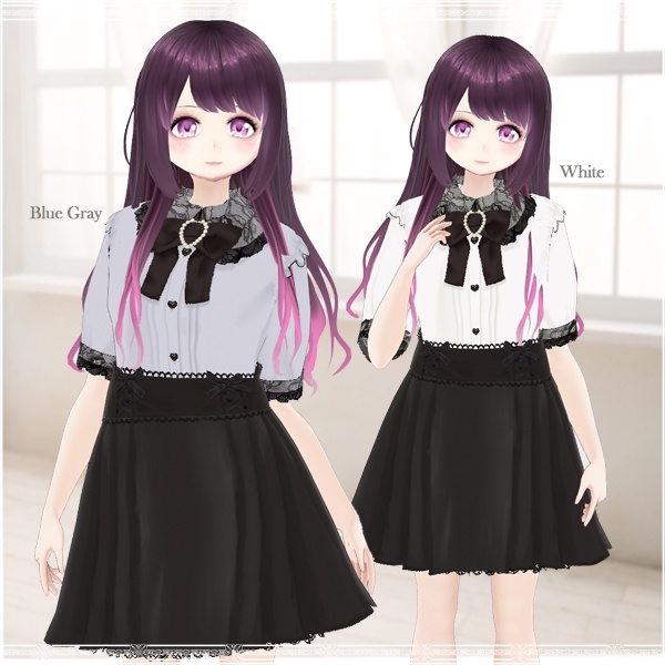 【VRoid用】レース重ねハートバックルリボンブラウス