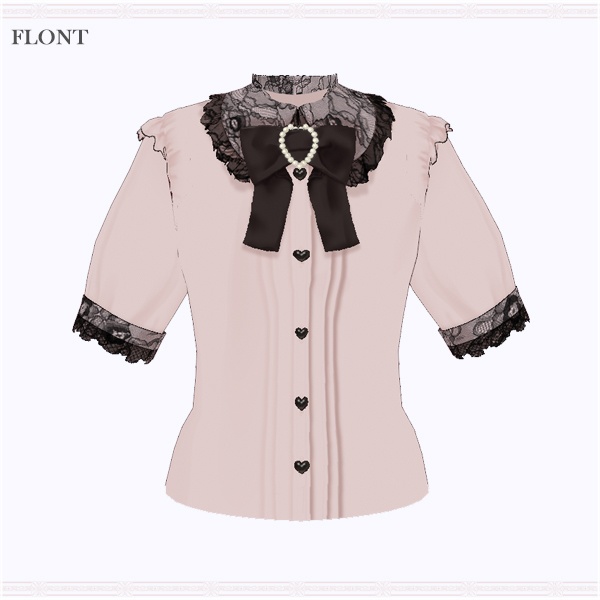 【VRoid用】レース重ねハートバックルリボンブラウス
