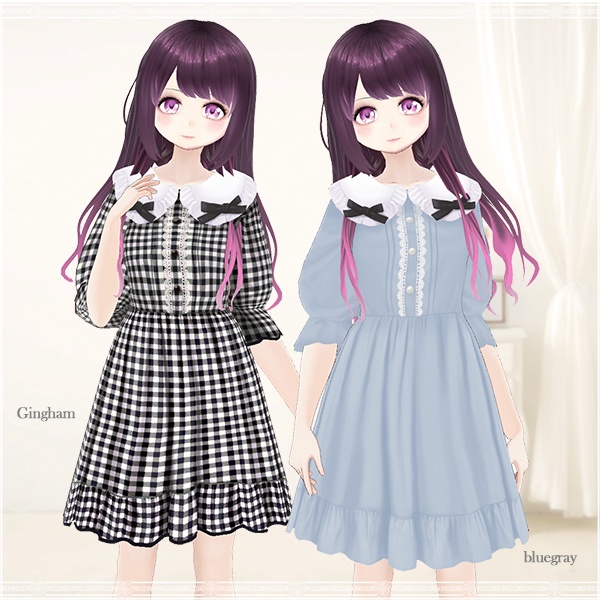 【VRoid用】シンプル丸襟リボンワンピース