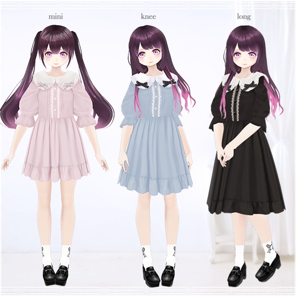 【VRoid用】シンプル丸襟リボンワンピース
