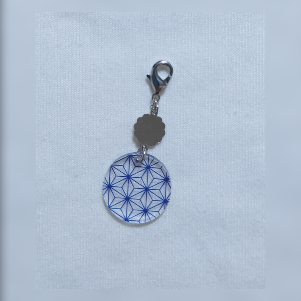 麻の葉(青・銀)【チャーム】【マスクチャーム】【ぬいチャーム】