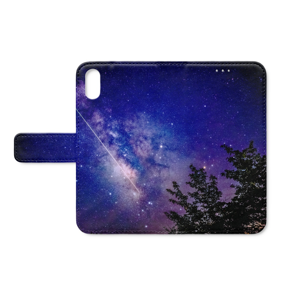 iPhoneX用 手帳型ケース天の川と流れ星①