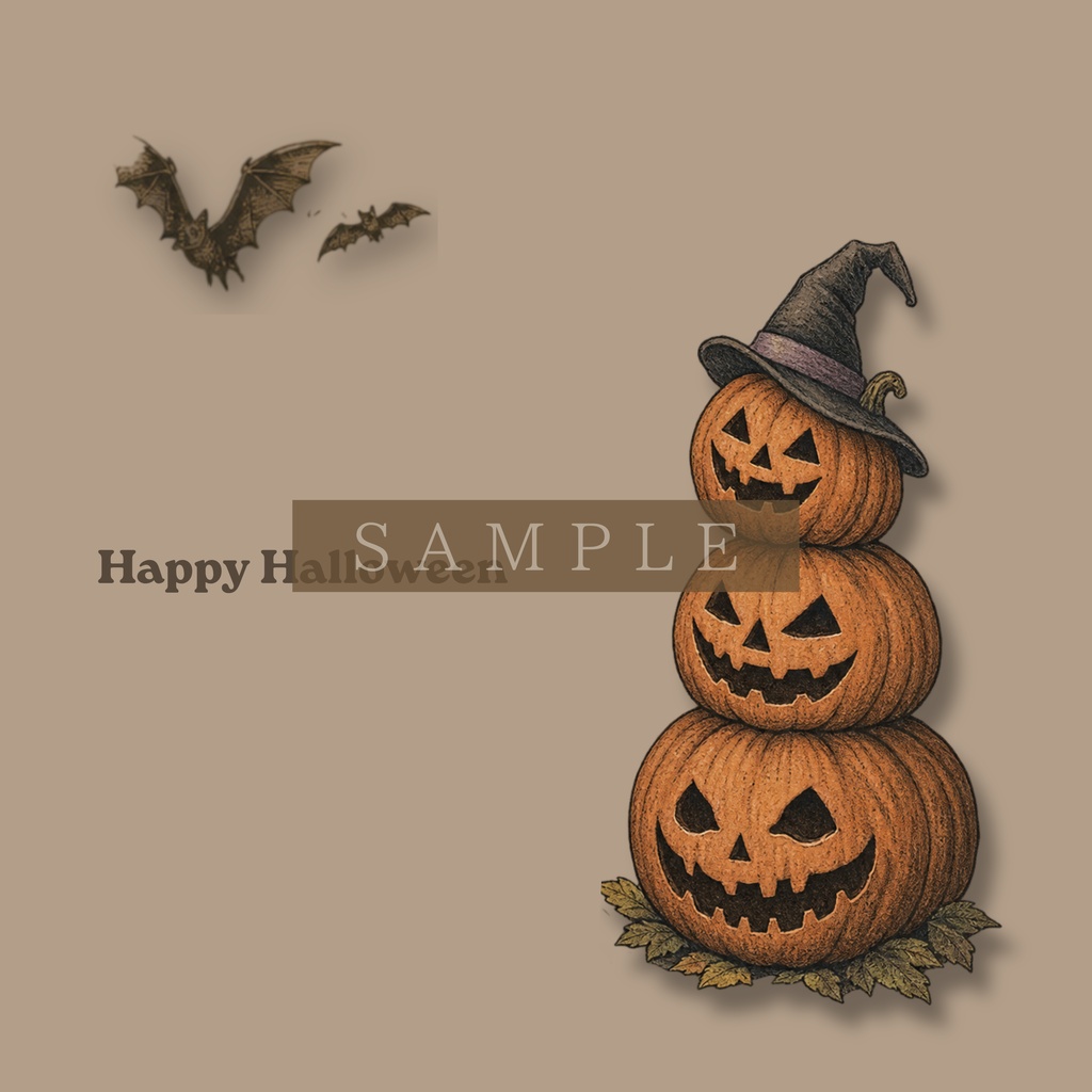ハロウィン デザインペーパー|2デザイン×背景あり・透過|PNG+A4 PDF|3000×3000px