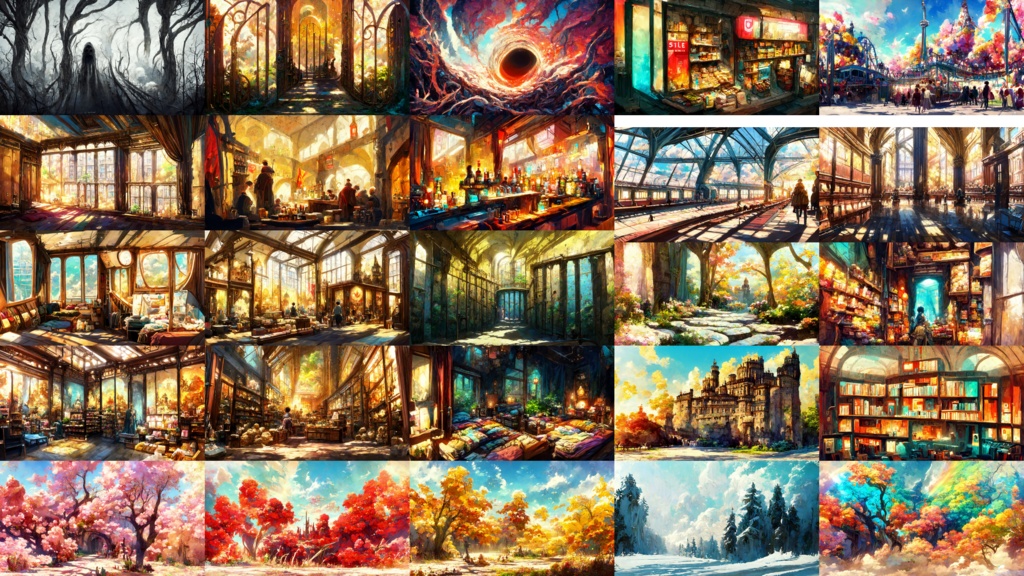 【ファンタジー系イラスト調】著作権フリーの高解像度背景(画像100枚)