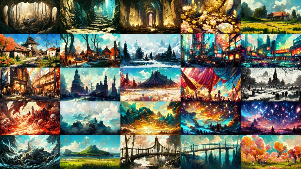 【ファンタジー系イラスト調】著作権フリーの高解像度背景(画像100枚)