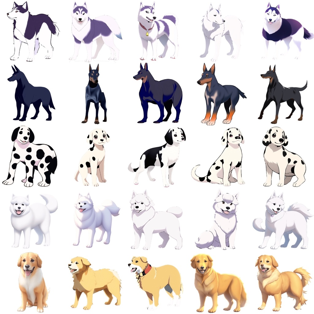 【犬20種類×5】著作権フリーの高解像度イラスト素材(画像100枚)