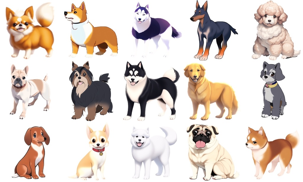 【犬20種類×5】著作権フリーの高解像度イラスト素材(画像100枚)