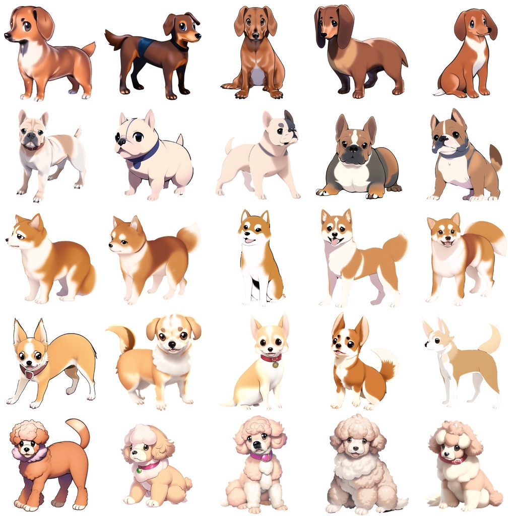 【犬20種類×5】著作権フリーの高解像度イラスト素材(画像100枚)
