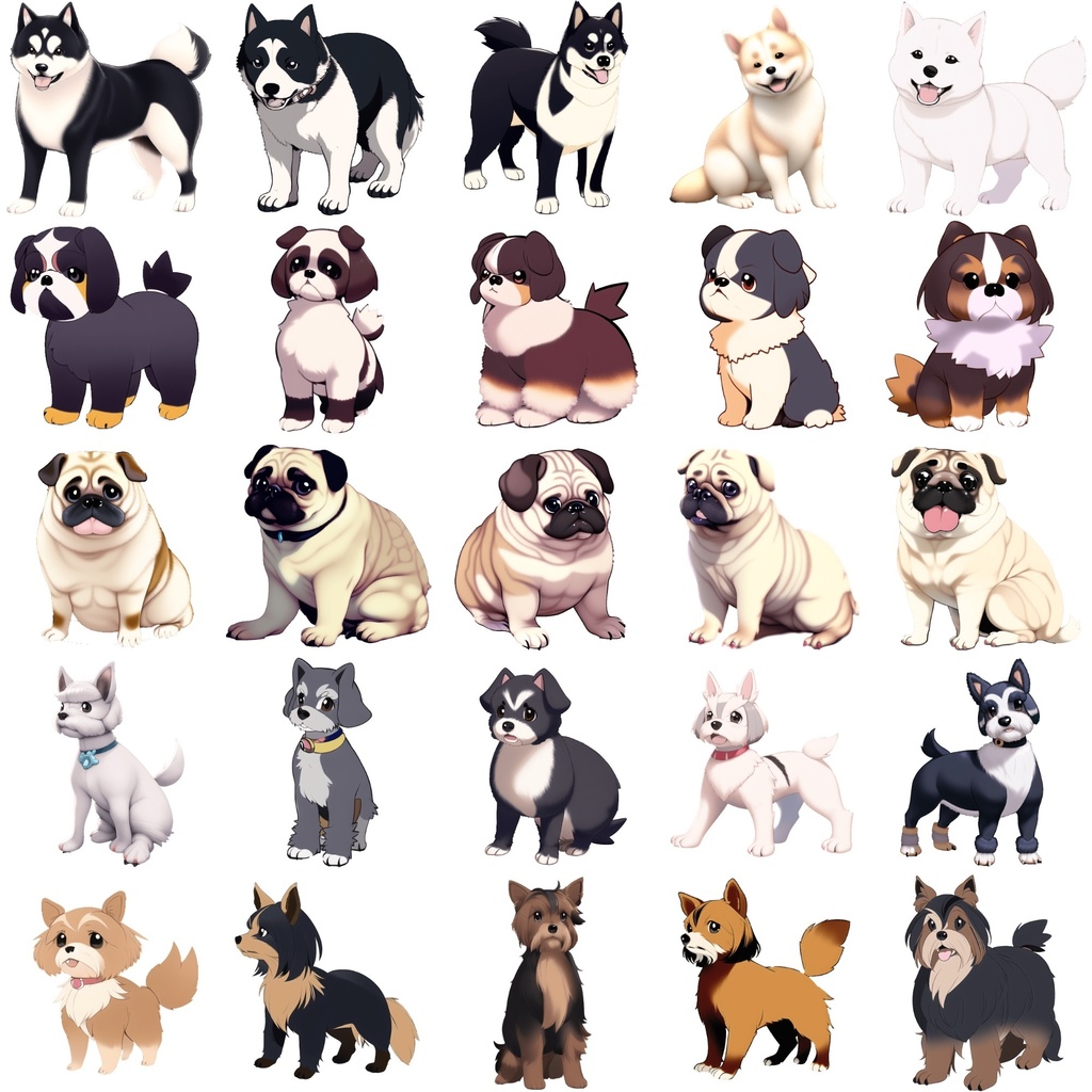 【犬20種類×5】著作権フリーの高解像度イラスト素材(画像100枚)