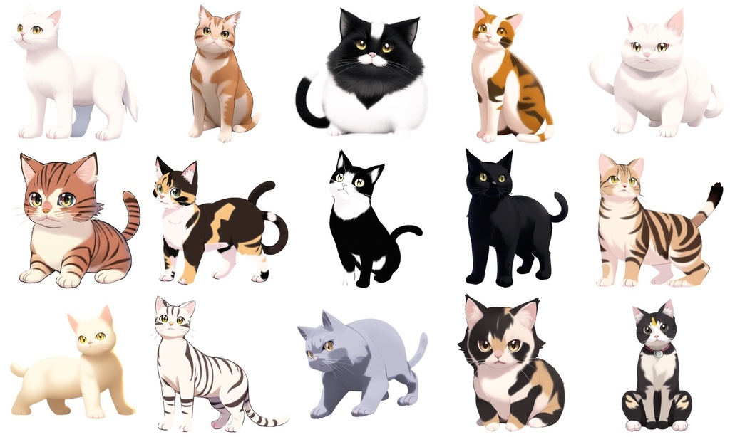 猫10種類×10】著作権フリーの高解像度イラスト素材(画像100枚) Game Material Store BOOTH