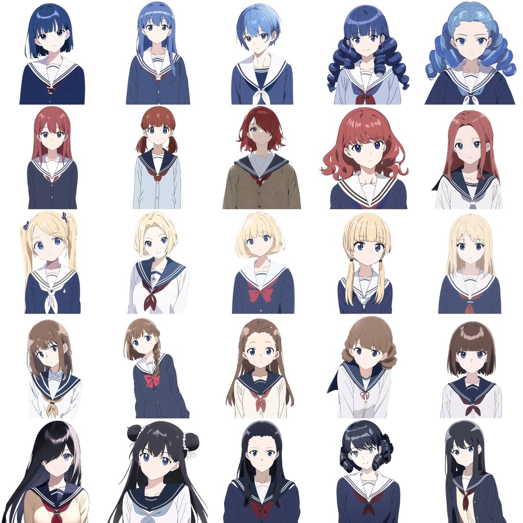 【女子生徒セーラー服立ち絵】著作権フリーの高解像度画像素材(100枚)