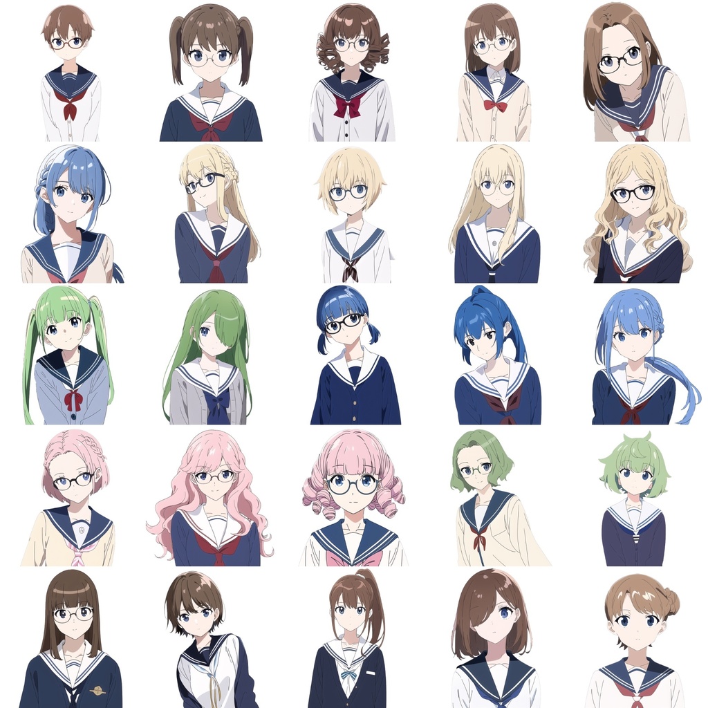 【女子生徒セーラー服立ち絵】著作権フリーの高解像度画像素材(100枚)